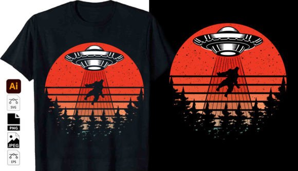 Bigfoot in a Ufo Graphic Vector Tshirt: Design Assets